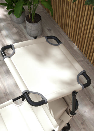 2 Pcs Outdoor Lounge Chair, 4 Position Adjustable Backrest, Folding, Cushioned w/ Sun Shade Roof & Pillow, Cream White