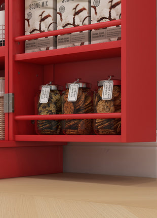 Kitchen Sideboard Cabinet, Large Kitchen Storage Cabinet w/ Double Doors & 5-tier Shelving for Home, Dining Room, Red