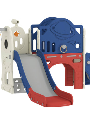8-in-1 Toddler Slide Set with Basketball Hoop, Indoor Outdoor Playground Playset for Kids, Blue