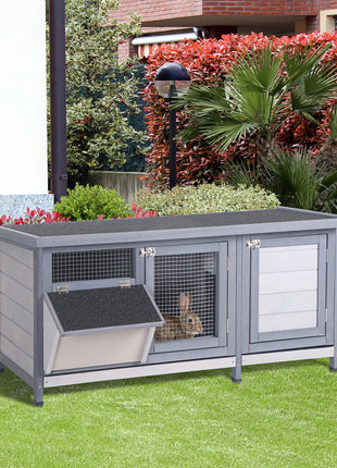 Wooden Rabbit Hutch Bunny Hutch Cage Guinea Pig with Waterproof Roof, No Leak Tray and Feeding Trough, for Rabbits, Chickens, Ducks, Indoor/Outdoor, Gray