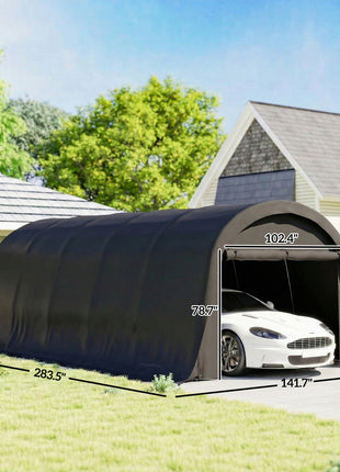 12' x 23.6' Heavy Duty Carport, UPF50+ Portable Garage Car Canopy Tent with Galvanized Frame, Large Door, Dark Gray