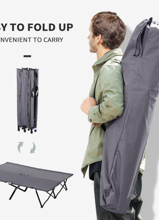 2 Person Folding Camping Cot for Adults, 50" Extra Wide Outdoor Portable Sleeping Cot with Carry Bag, Elevated Camping Bed, Beach Hiking, Grey