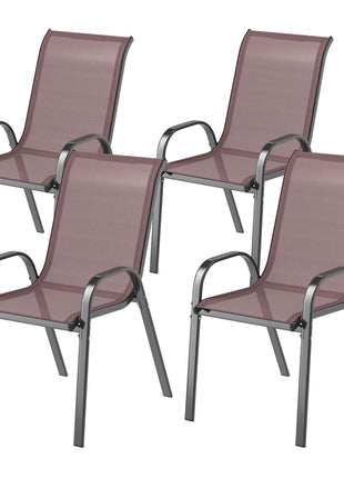 Set of 4 Outdoor Dining Chairs, Stackable Patio Chairs with High Back, Breathable Mesh Seat for Garden Lawn, Brown