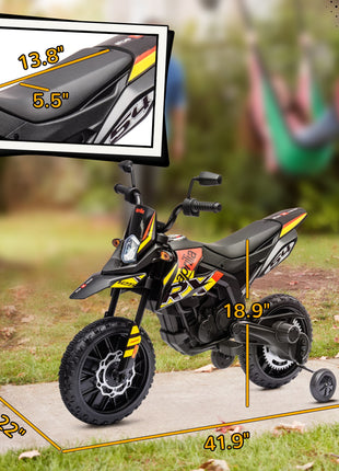 12V Aprilia Licenced Kids Motorcycle with Training Wheels, Spring Suspension, LED Light, USB, Music, Yellow