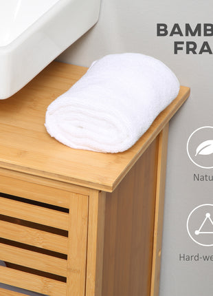 Freestanding Bathroom Sink Cabinet, Bamboo Under Sink Cabinet Cupboard Organizer with 2 Slatted Doors, Natural