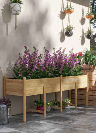 Wooden Raised Garden Bed, Large Elevated Planter Box with Legs, Bed Liner and Drain Holes, 7.4' x 1.8' x 2.6', Natural