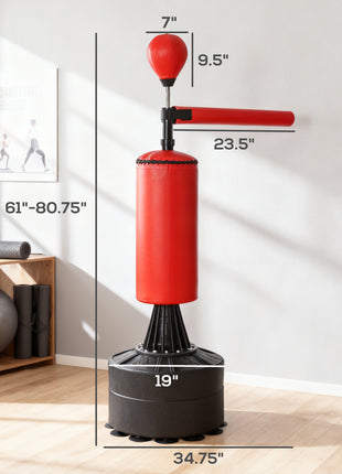 Boxing Bag, Freestanding Punching Bag with Speed Ball, Rotating Boxing Bar and Gloves, Weighted Base