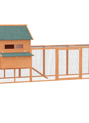 137" Chicken Coop for 8-10 Chickens, Large Chicken House, Wooden Poultry Hen Cage with Nesting Box and Run for Backyard, Orange