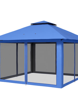 13' x 13' Pop Up Gazebo Instant Canopy Tent Shelter with 2-Tier Roof, Carry Bag, Wight Bags for Outdoor, Garden, Blue