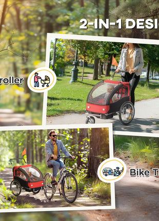 2-Seat Elite 360 Swivel Bike Trailer for Kids Bicycle Cargo Trailer with Water-Resistant Windows, Black and Red