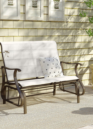 2-Person Outdoor Glider Bench, Patio Glider Loveseat Chair with Powder Coated Steel Frame, 2 Seats Porch Rocking Glider for Backyard, Lawn and Garden, Cream White