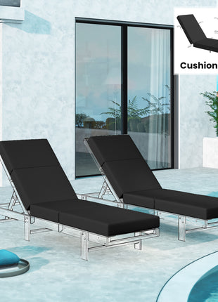 Set of 2 Chaise Lounge Cushion, 4" Thick Outdoor Lounge Chair Cushions with Ties for Patio, 21" x 72", Gray