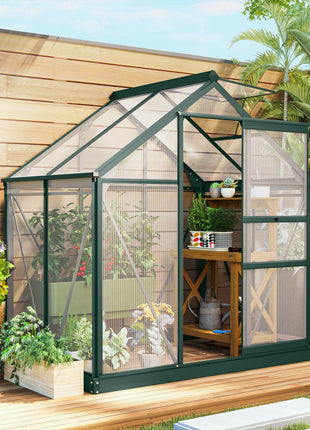 6' x 4' Greenhouse for Outdoors, Polycarbonate Greenhouse with Rain Gutter and Roof Vent, Aluminum Walk-in Green Houses for Outside for Patio Backyard Garden, Dark Green