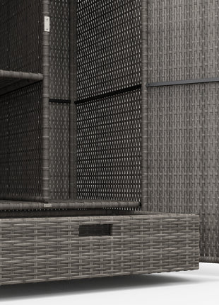 Outdoor Storage Cabinet with Shelves, Rattan Pool Towel Storage Cabinet with Removable Shelf & Drawer, Dark Gray