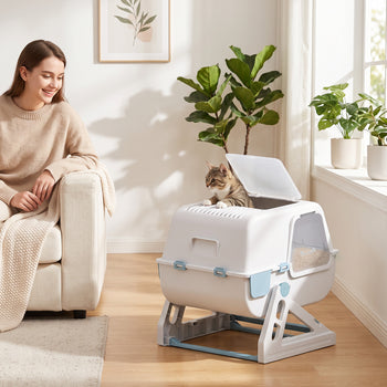 Cat Litter Box with Lid, Enclosed Cat Litter Box with Deodorization Bag & Drawer Pan, High Sides & Flip-to-Clean