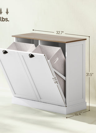 Dual Tilt out Laundry Hamper Cabinet with 2 Removable Basket, Modern Bathroom Storage Cabinet with Shaker Doors and Handles, White