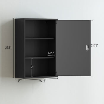 Wall Mount Medical Cabinet, Bathroom Cabinet with 3 Tier Shelves, 2 Keys, 15.7" x 7.1" x 23.6", Black