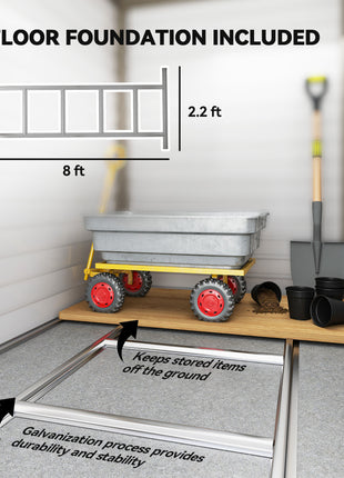 4.6' x 9' Outdoor Storage Shed, Lean to Metal Shed with Foundation Kit, Lockable Doors and Gloves for Patio, Lawn, Brown