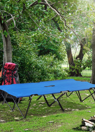 2 Person Folding Camping Cot for Adults, 50" Extra Wide Outdoor Portable Sleeping Cot with Carry Bag, Elevated Camping Bed, Beach Hiking, Blue