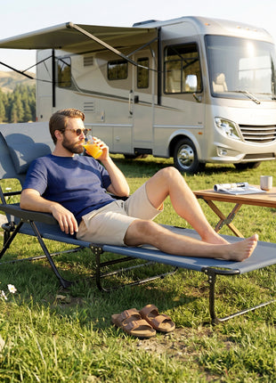 Folding Lounge Chair w/ Reclining Back, Gray