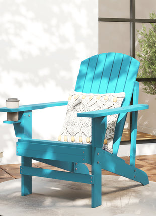 Oversized Adirondack Chair, Outdoor Fire Pit and Porch Seating, Classic Log Lounge w/ Built-in Cupholder, Sky Blue