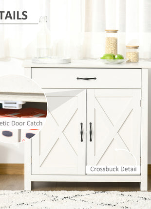 Farmhouse Sideboard Cabinet with Barn Doors Kitchen Buffet Cabinet with Drawer and Adjustable Shelf Stone White Wash