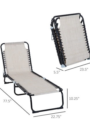 Foldable Chaise Lounge, 3-Position Reclining Back, Portable design and Breathable Mesh for Poolside, Camping, Hiking - Cream White
