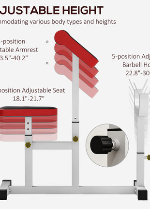 265 LBS Preacher Curl Bench for Strength Training, Adjustable Seated Arm Isolated Barbell Dumbbell Bicep Station, White