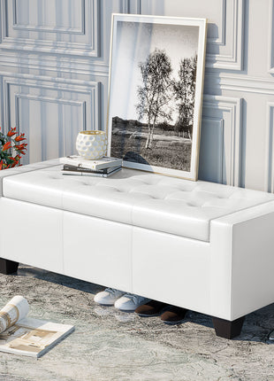 50.5" Faux Leather Rectangular Tufted Storage Ottoman for Living Room, Entryway, or Bedroom, White