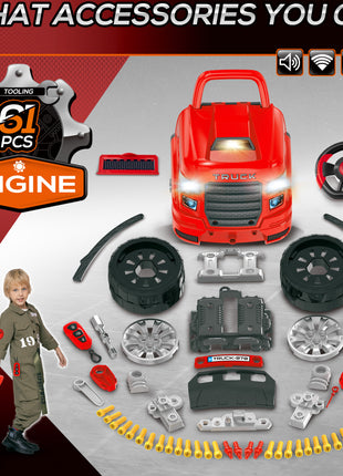 Mechanic Kids Truck Engine Toy Set, Car Service Play Set, Red