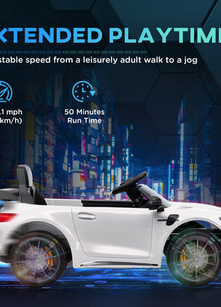 Mercedes-Benz AMG GTR Licensed 12V Battery Powered Kids Electric Car w/ Remote Control & Soft Start, White