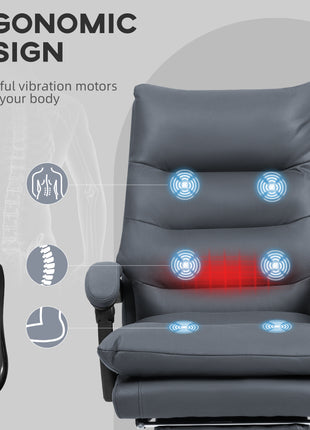 Microfibre Massage Office Chair, Heated Reclining Chair with Footrest, Double-tier Padding, Swivel Wheels, Dark Gray