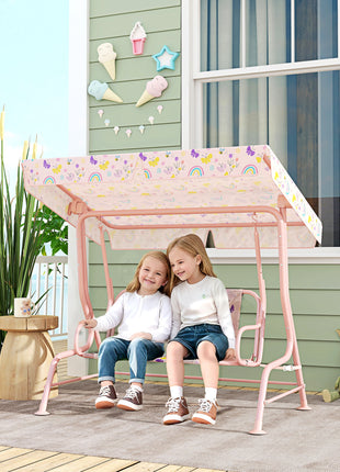 Kids Patio Swing Chair with Adjustable Canopy, Safety Belt for Patio, Garden, Poolside, Balcony, Pink