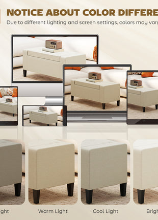 36" Ottoman with Storage, Storage Ottoman Bench with Lift Top and Rubberwood Legs, Linen Upholstered Entryway Seat with for Living Room, Bedroom, Holds up to 330 lb, Beige