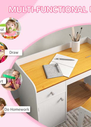 Kids Desk and Chair Set with Storage, Study Desk with Chair, White