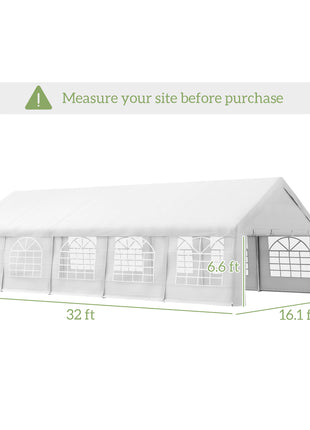 32x16 Outdoor Canopy Tent Heavy Duty Carport Tent with Cathedral Window Design for Party & Wedding, Removable Sidewalls, White