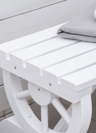 2-Person Wooden Garden Bench, Outdoor Wagon Wheel Porch Bench for Backyard Garden, Support 550 LBS, Rustic Country Style Patio Furniture, White