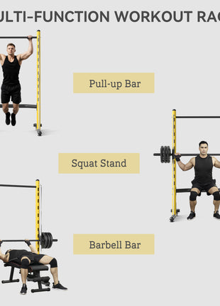 Squat Rack with Pull Up Bar and Barbell Bar Adjustable Bench Press Multi-Function Weight Lifting Half Rack, Yellow