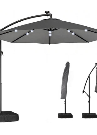10 ft Cantilever Patio Umbrella with Light, Weight, Offset Hanging Outdoor Umbrella with Protective Cover, Dark Gray