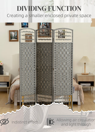 3 Panel Folding Room Divider Portable Privacy Screen Wave Fiber Room Partition for Home Office Dark Gray