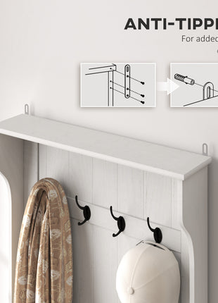 Hall Tree with Coat Rack, Storage, and Sitting Bench, Cream White