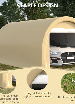 10' x 16' Carport, Heavy Duty Portable Garage Storage Tent with Large Zippered Door, Anti-UV PE Canopy Cover for Car, Truck, Boat, Motorcycle, Bike, Garden Tools, Outdoor Work, Beige