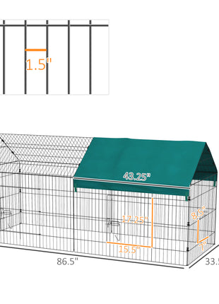 87" Small Animal Playpen with with Roof for Rabbits, Chicken, Chinchillas for Indoor/Outdoor Use, Green