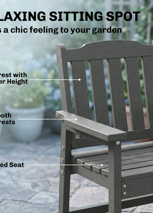 All-Weather Patio Chair, HDPE Patio Dining Chair, Heavy Duty Wood-Like Outdoor Furniture for Garden, Backyard, Deck, Porch, Lawn, Gray