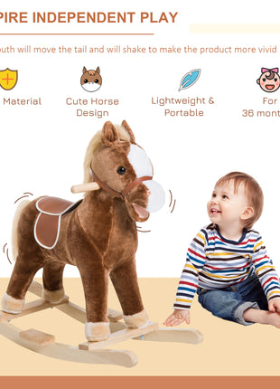 Kids Ride on Rocking Horse Toddler Plush Toy with Realistic Sounds for 3 Years Old Children - Brown