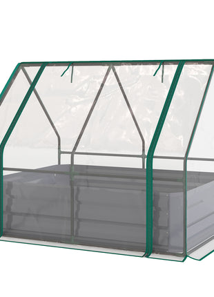 4 x 3 x 3ft Raised Garden Bed with Mini Greenhouse, Galvanized Raised Garden Bed with Cover, Clear and Dark Gray