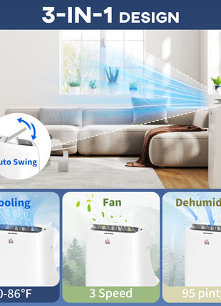 14000 BTU Portable Air Conditioner, Inverter & Dual Hose AC Unit w/ Cool, Dehumidifier, Fan, for 700 Sq. ft, Window Kit