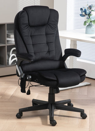 6 Point Executive Office Chair with Heat, Velvet High Back Vibrating Massage Office Chair, Black