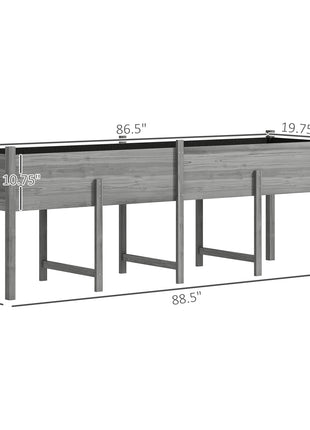 Wooden Raised Garden Bed, Large Elevated Planter Box with Legs, Bed Liner and Drain Holes, 7.4' x 1.8' x 2.6', Gray