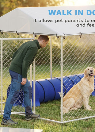 20' x 7.5' x 6.5' Dog Kennel Outdoor for Small Medium Large Dogs with Waterproof Roof, Silver